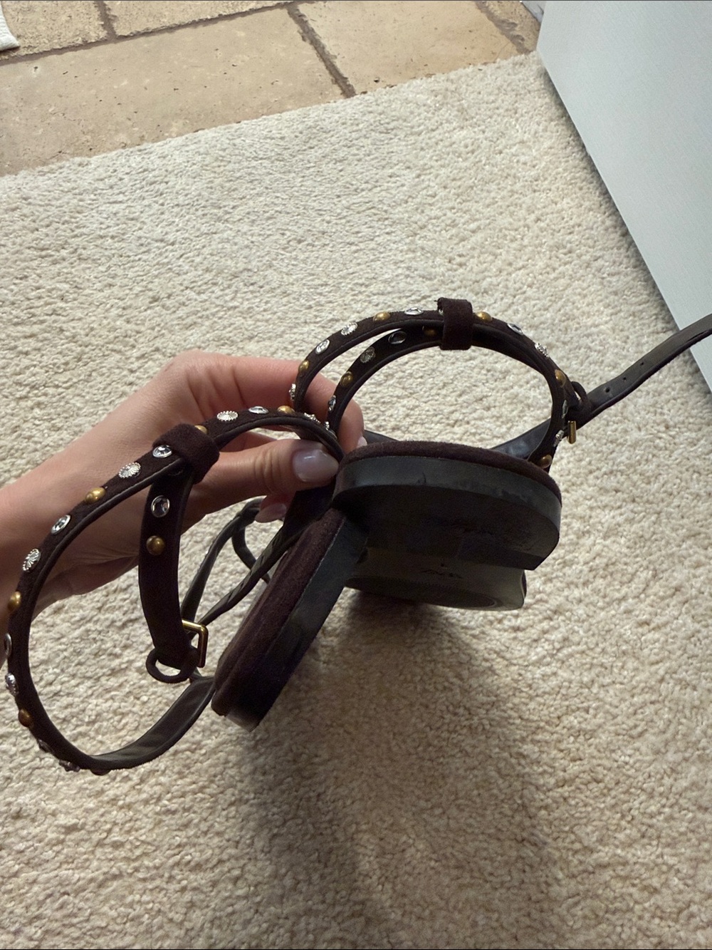 Zara Brown Studded Ankle-Strap Sandals - Picture 4 of 6